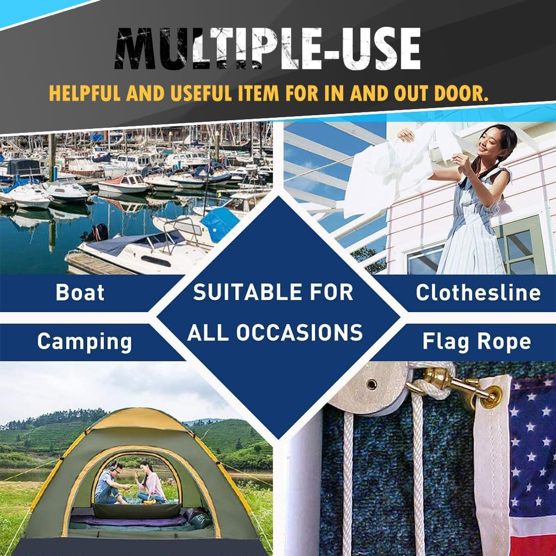 PerkHomy Cotton Rope 3/16" (5mm) 100 ft Multi Purpose Utility Diamond Braided Cord, Natural Cotton for Clothes Line Camping Crafting Flag Pole, Khaki