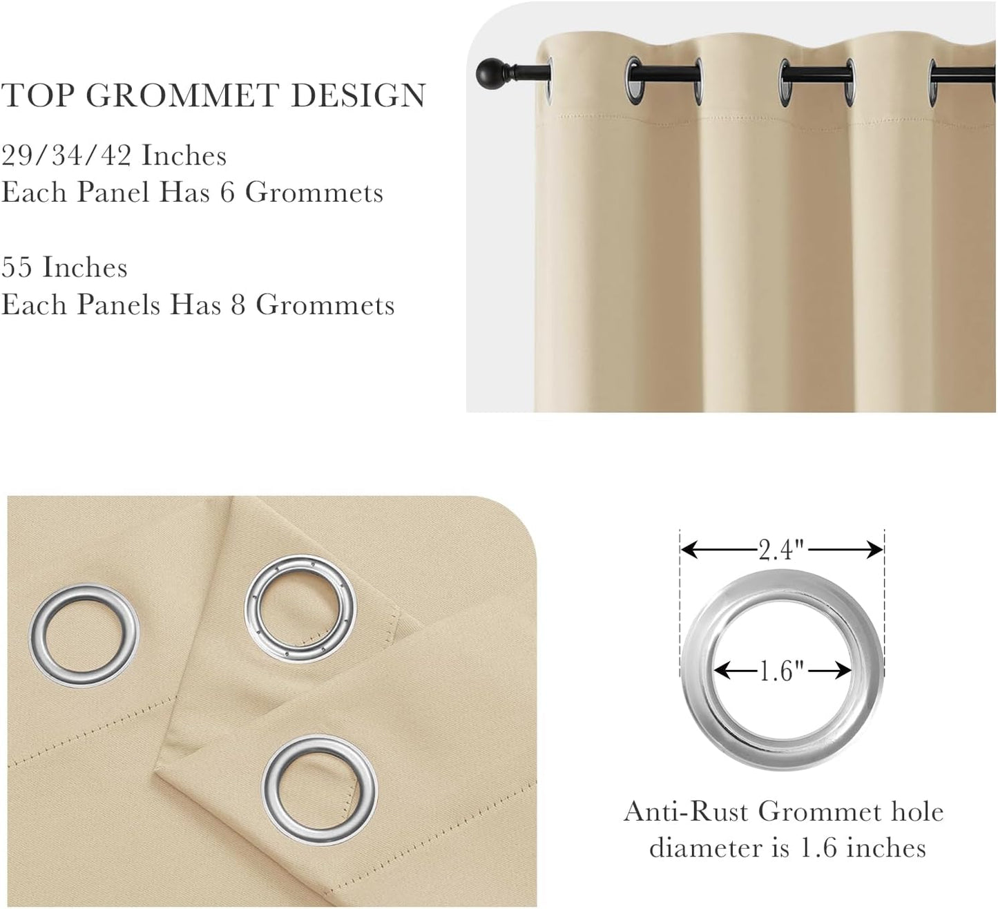PONY DANCE Biscotti Beige Blackout Curtains for Bedroom 84 Inch Length 2 Panels Set, Privacy Thermal Insulated Room Darkening Grommet Drapes for Living Room Window, W34 x L84 Inch