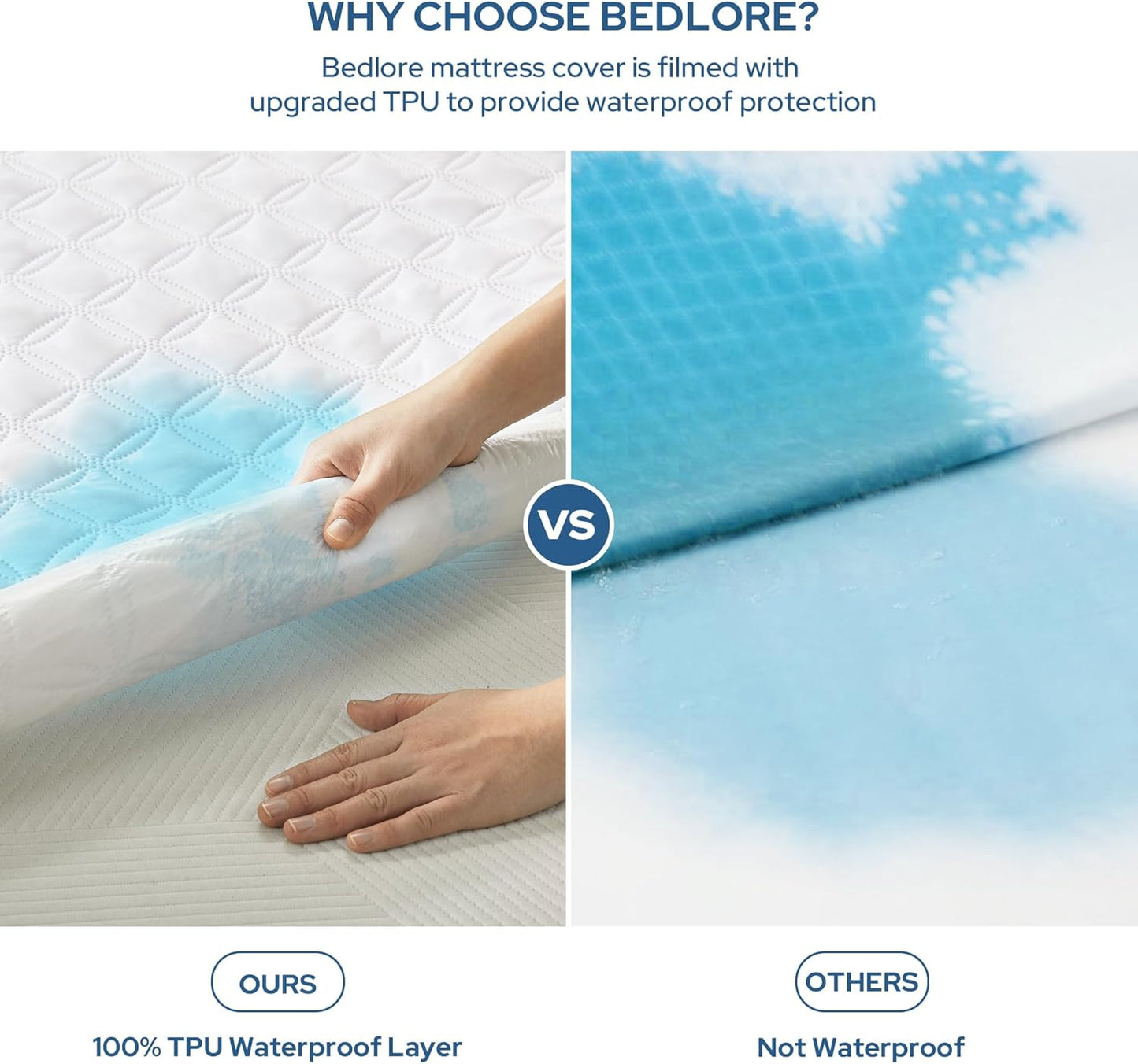 BEDLORE Waterproof Mattress Protector, Twin XL Size Mattress Pad with Deep Pocket Fitted Up to 6-15 inches, Soft Breathable Bed Mattress Cover for Bedroom, College Dorm (White)