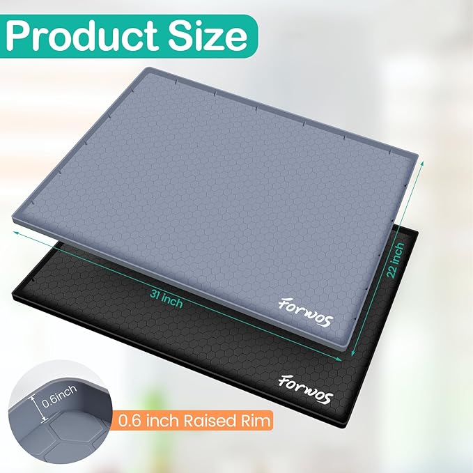 Waterproof Under Sink Mat 31" x 22", Silicone Cabinet Liner, Rubber Protector for Kitchen and Bathroom, Keeps Cabinets Clean, Dry, and Organized (Grey)