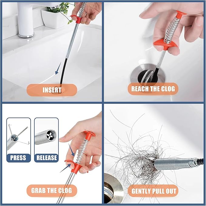 Drain Snake,116 inch Drain Clog Remover - Flexible Grabber Claw Pick Up Reacher Tool for Home Sink, Bathroom Tub,Drain, Toilet, Tight Spaces