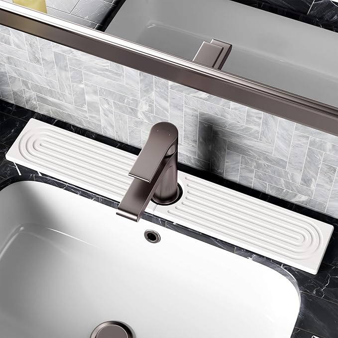 Stone Faucet Mat for Kitchen Sink, Diatomite Sink Protectors - Prevent Moisture Drying Stone Tray Fit Kitchen Counter & Bathroom Counter (White, 23.6" x 4")