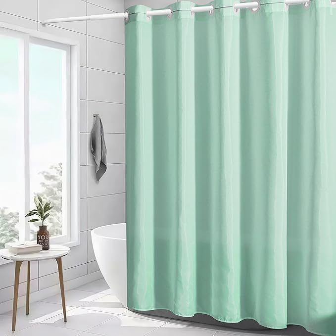 Mint Green No Hook Shower Curtain,Extra Long Shower Curtain Liner 78 Length,Ployester Fabric Bathroom Curtains with 10 Plastic Split Grommets,Waterproof & Machine Washable,72x78 Inch