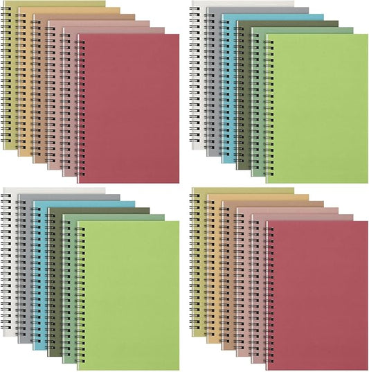 Fuutreo 24 Pcs Spiral Notebook for Work A5 8.3 x 5.7 Inch College Ruled Spiral Journal Notebook Kraft Cover, 12 Color, 60 Sheets, 120 Pages for Office School Supplies(Gemstone Color,Classic)
