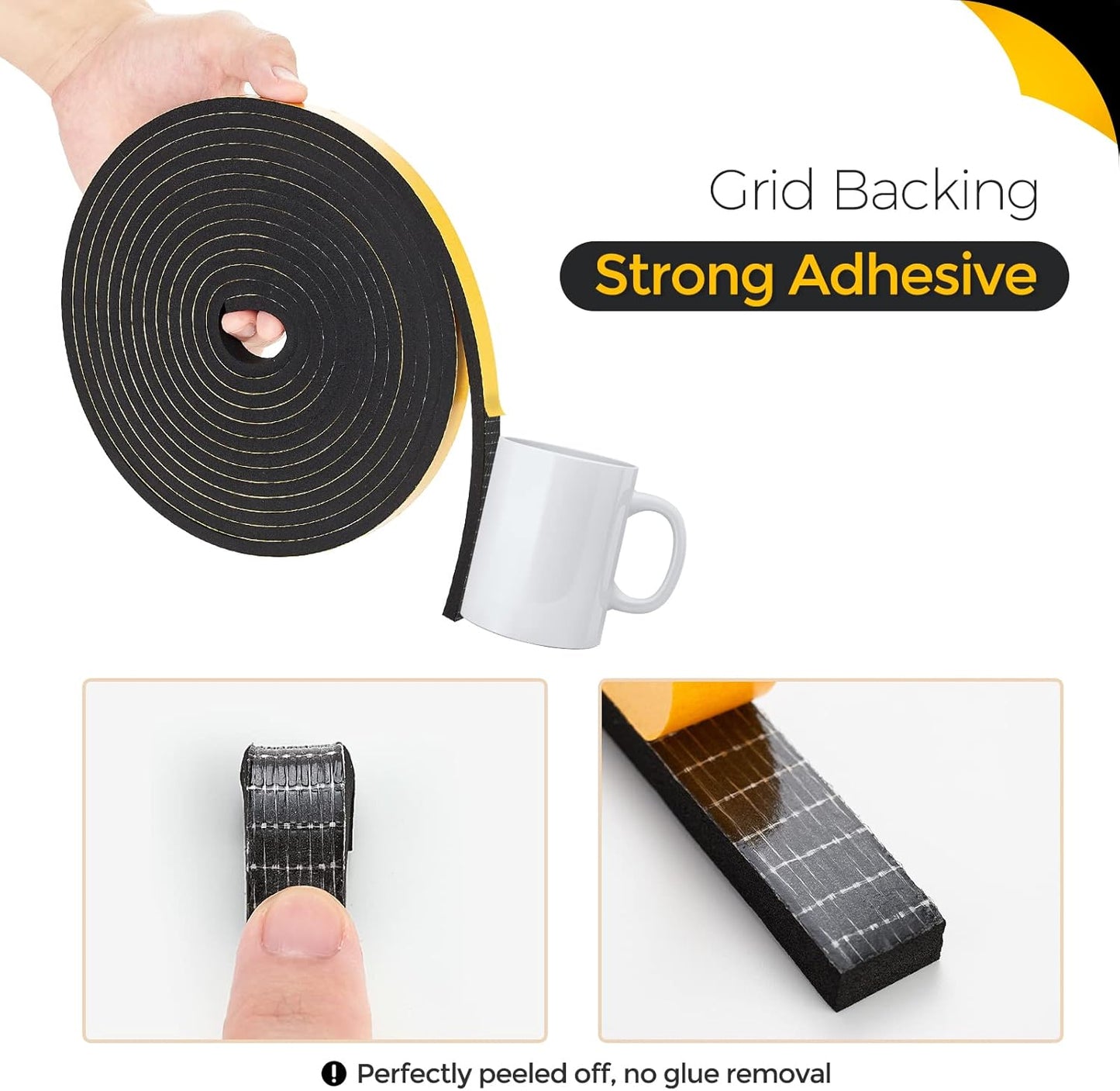 33 Feet Weather Stripping Door Seal, 2" Wide X 1/8" Thick Door Seal Strip High Density Foam Tape Adhesive Strip for Door Soundproofing,Window Insulation (2" x 1/8" x 33FT,Black)