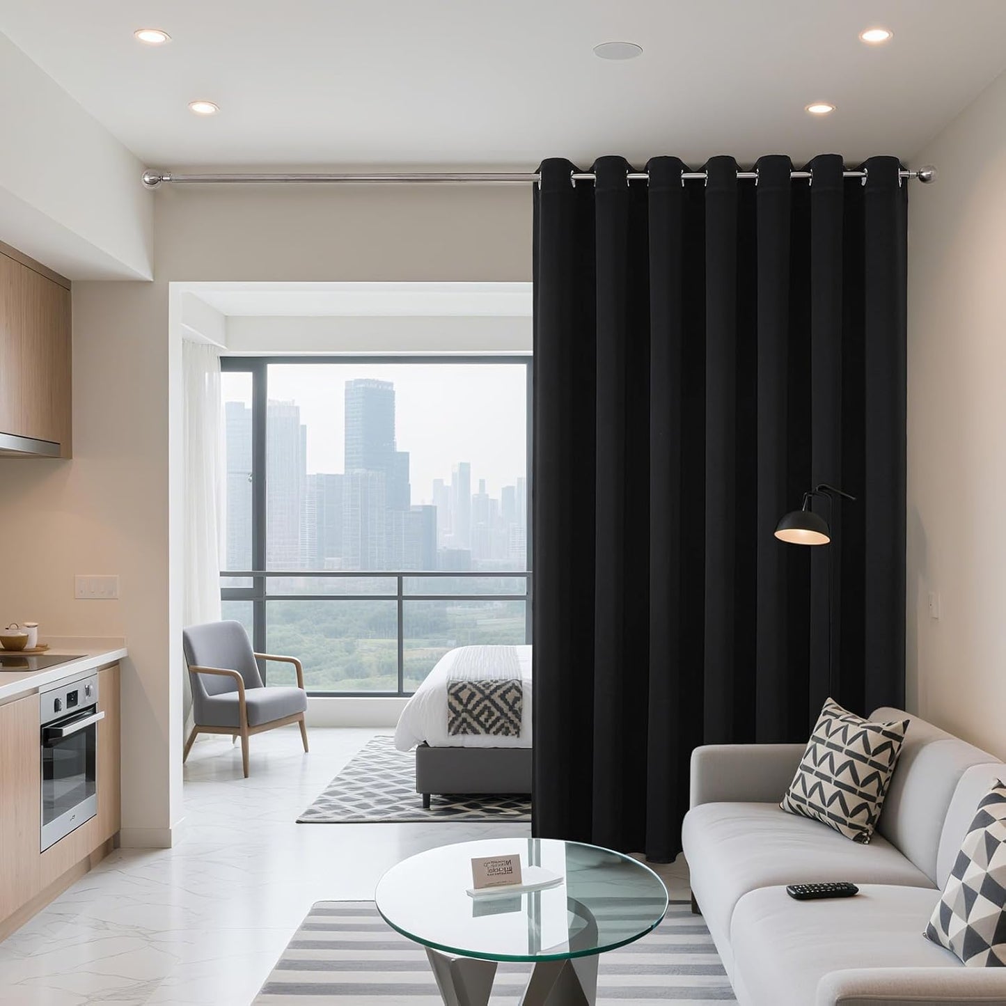 Joydeco Blackout Patio Sliding Door Curtains 84 Inches Long, Grommet Privacy Room Divider Curtains, Extra Wide Thermal Blackout Drapes for Bedroom Living Room (Black, 70Wx84L, 1 Panel)