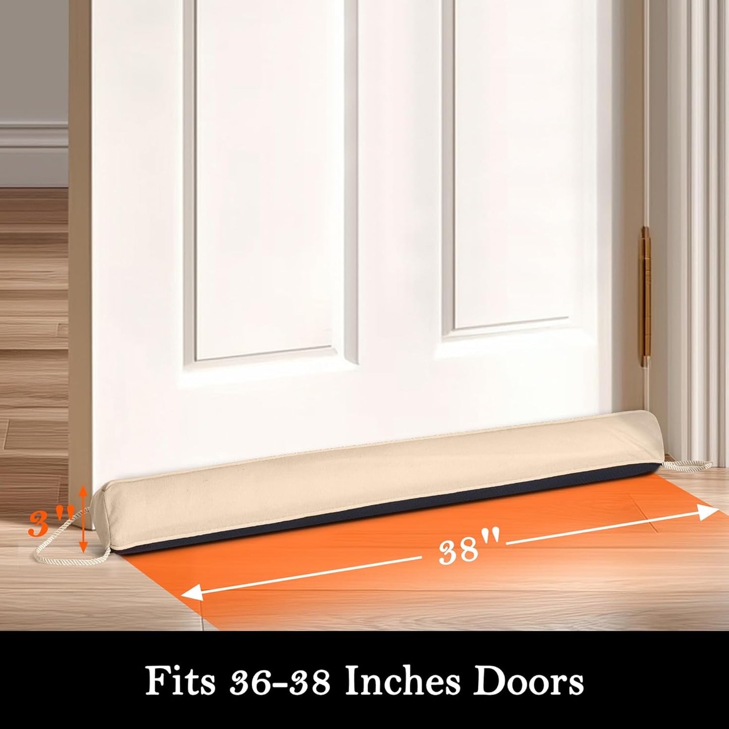 Sunolga 38" Door Draft Stopper Blocks Hot and Cold Air with Removable Washable Cover for Gaps Up to 3", All-Season Seal for Noise, Door Sweep for Bottom of Door and Window, Home Essentials, Beige