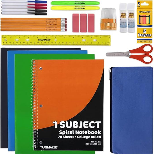 School Supplies Kit for Girls, Boys Back to School Supplies Bundle Pack 30 Piece School Supply Box Set for Kids Kindergarten, Elementary K-8 Includes Notebook, Folders, Pens, Pencils, and More