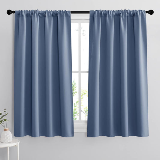 RYB HOME Blackout Closet Curtains - Thermal Insulated Noise Reducing Energy Efficiency Small Window Decor for Kitchen Bedroom Bathroom, 42 inches Wide x 54 inches Long, Stone Blue, 1 Pair