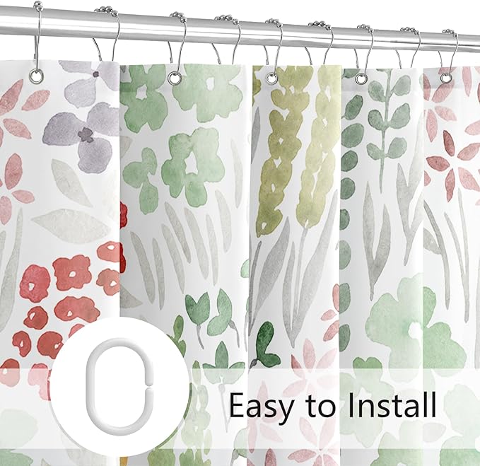 Small Stall Shower Curtain 36 x 72 Inch, Half Narrow Cute Floral Shower Curtain for Bathroom, Sage Green Wildflower Boho Cottagecore Fabric Shower Curtain Set with Hooks