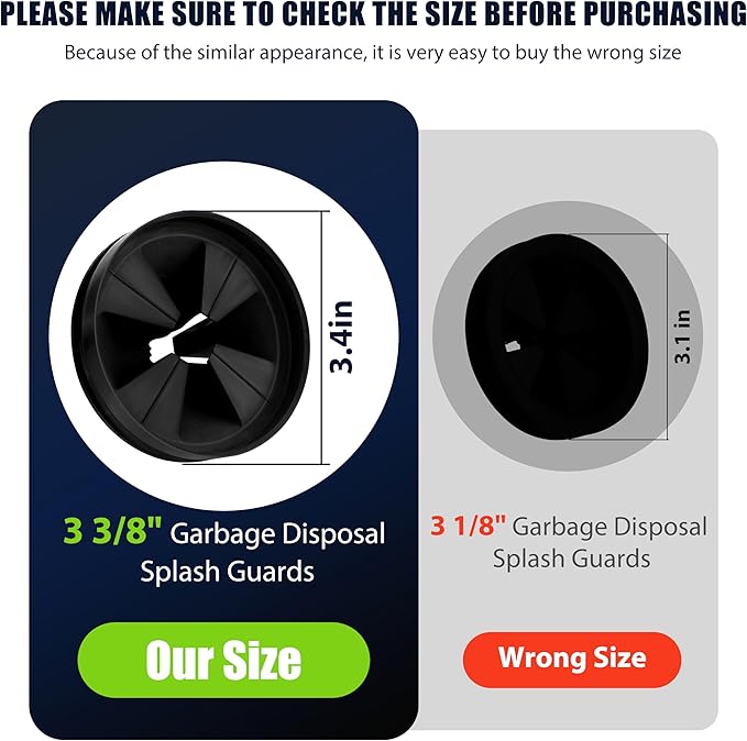 3 3/8" Garbage Disposal Splash Guards Sink Baffle QCB-AM Replacement for InSinkErator Evolution Series, Upgraded Funmit Removable Quiet Collar Drain Plugs, Garbage Disposer Accessories, Black