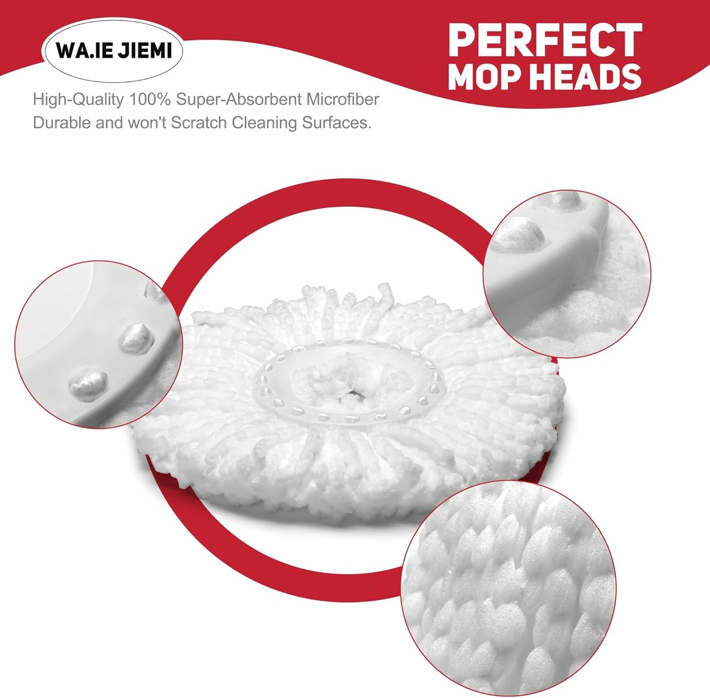 Mop Replacement Heads - 4 Pack Microfiber Refill Heads Universal for 360°Spin Magic Mopping,Hurrica,Mopnad and Cassabel (4pc-White)
