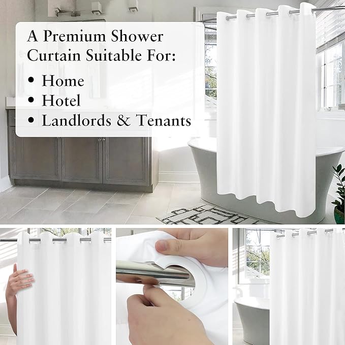 River Dream No Hook Stall Shower Curtain Microfiber Fabric - Soft 42" Width Shower Stall Curtain Hotel Grade, Waterproof & Machine Washable, White, 42x74