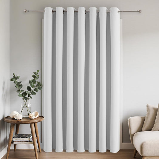 Joydeco Blackout Patio Sliding Door Curtains 108 Inches Long, Grommet Privacy Room Divider Curtains, Extra Wide Thermal Blackout Drapes for Bedroom Living Room (Greyish White 100Wx108L, 1 Panel)