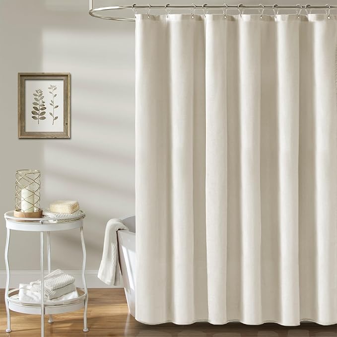 BTTN Extra Wide Shower Curtain - 108x72 Inch Linen Textured Waterproof Fabric Shower Curtain Set with 18 Plastic Hooks, Large Modern Decorative Shower Curtains for Bathroom and Bathtub - Light Cream