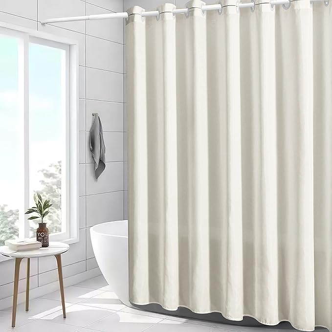 Furlinic No Hook Beige Shower Curtain,Polyester Fabric Bathroom Curtains with 10 Split Grommets,Waterproof & Machine Washable,Standard Size,72x72 Inch