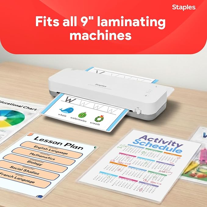 Staples Thermal Laminating Pouches, Letter Size, 9 x 11.5 Inches, 5 Mil, 100/Pack, for Office & School Use