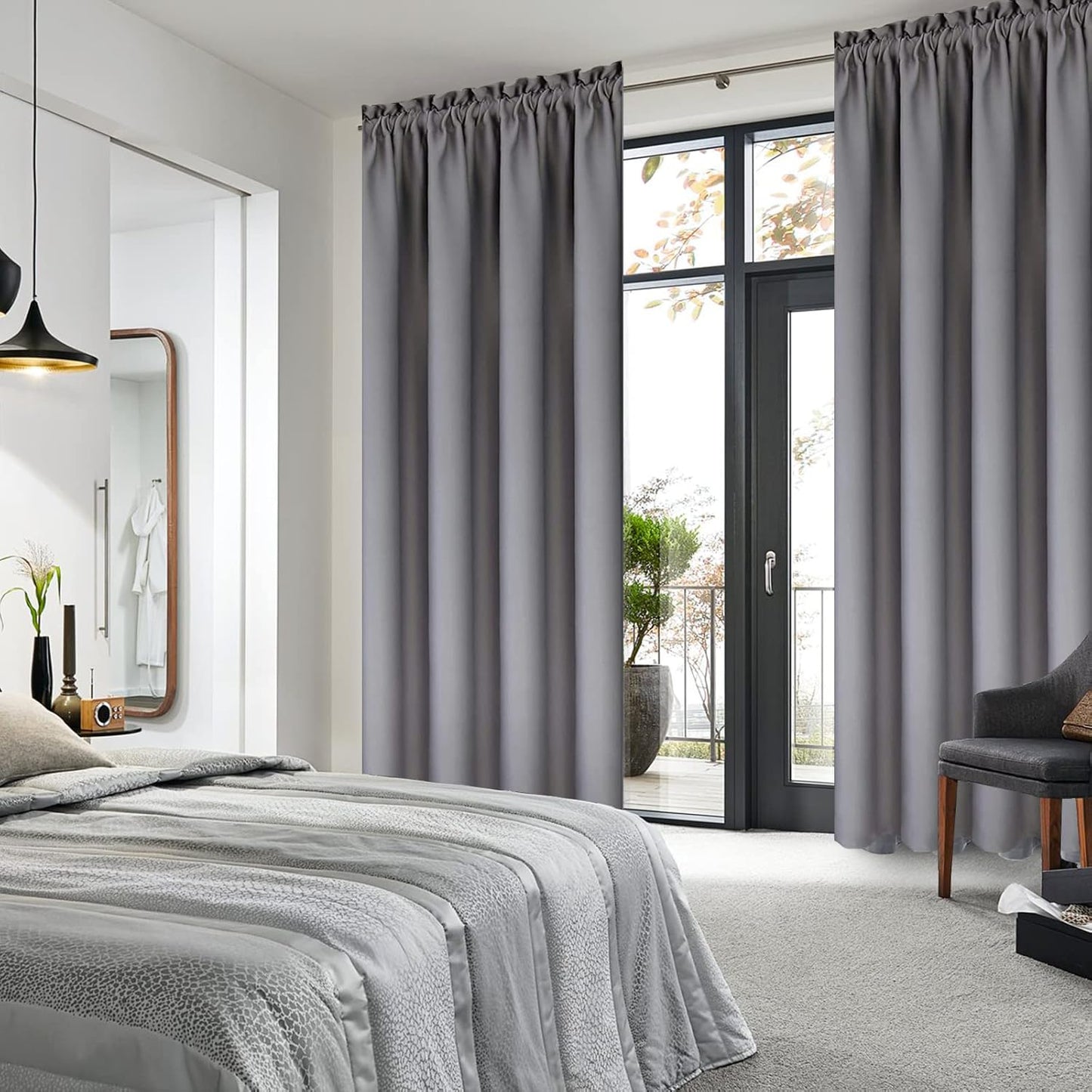 DWCN Blackout Curtains for Bedroom - Thermal Insulated Privacy Energy Saving Rod Pocket Drapes for Living Room, W 38 x L 72 Inch, Grey, Set of 2