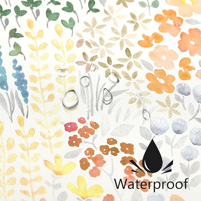 Cute Floral Shower Curtain, Orange Yellow Boho Flower Fabric Shower Curtain, Funky Watercolor Wildflower Shower Curtain Set, Cottagecore Bohemian Bathroom Decor, 72x72