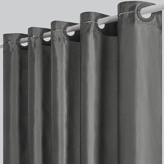 Furlinic No Hook Stall Shower Curtain or Liner,48" Wide Small Narrow Polyester Fabric Bathroom Curtains with 6 Split Plastic Grommets,Waterproof & Machine Washable,Dark Grey,48x72 Inch