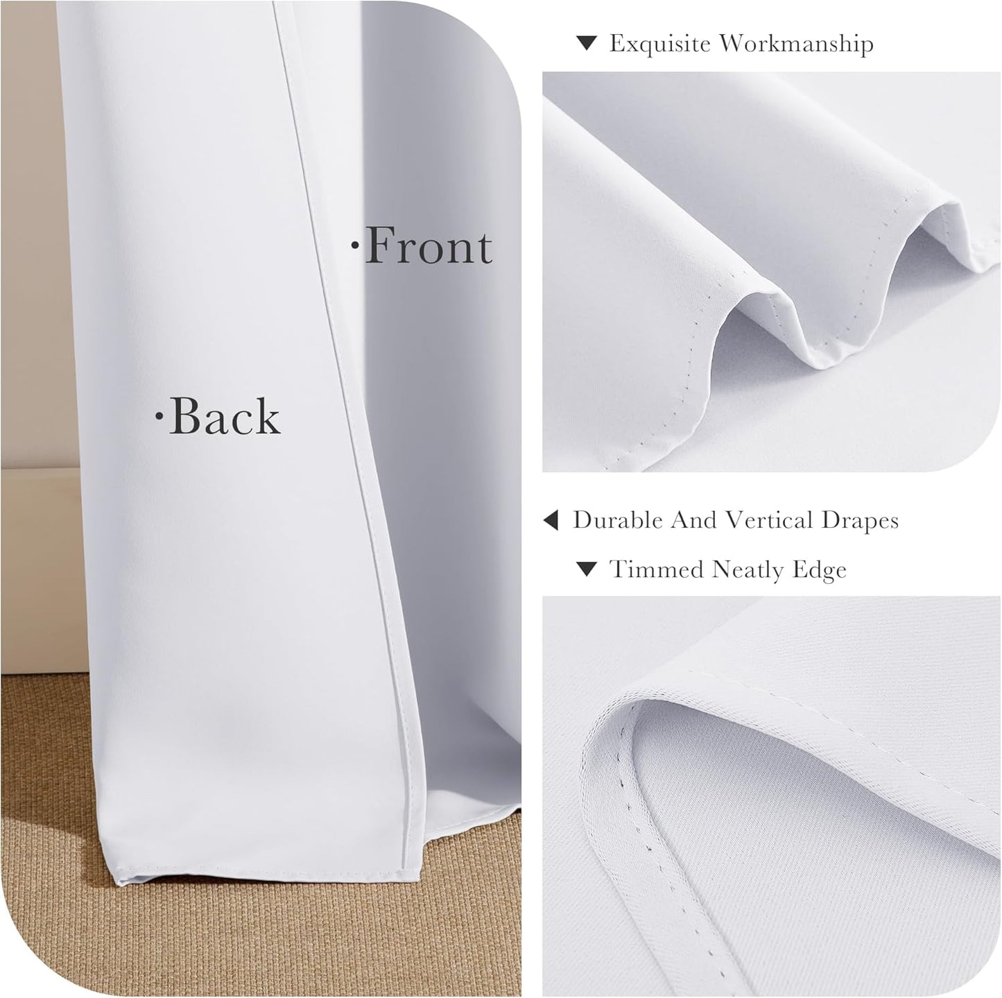 PONY DANCE Room Darkening Curtains - Window Treatments Thermal Insulated Elegant Curtain Panels Window Draperies for Living Room/Cloest/Doorway, 55 Wide by 80 in, Pure White, Set of 2
