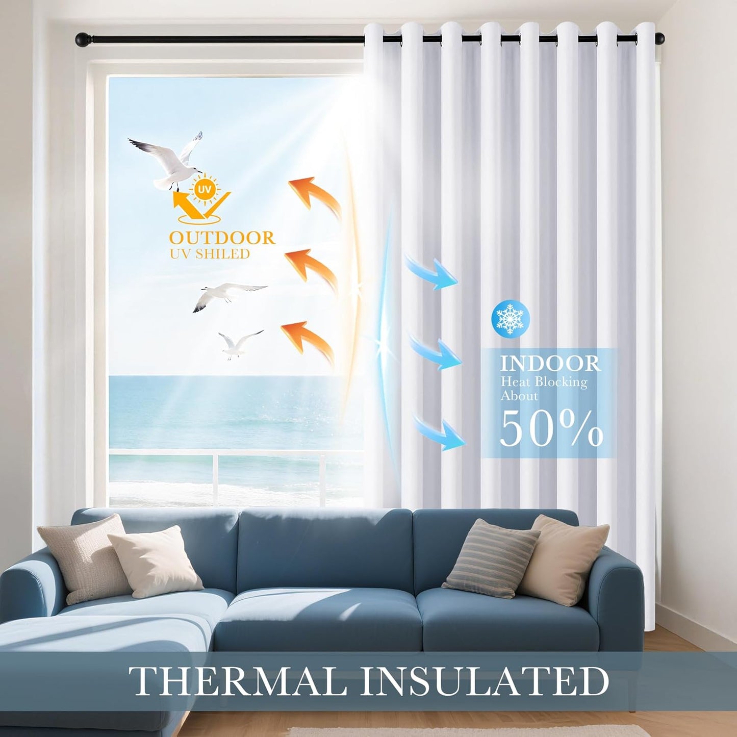 PONY DANCE Pure White Room Darkening Curtains for Living Room, 42" W x 60" L, Thermal Insulated Light Blocking (Reduce 50%-60% Sunlight), Window Treatments Drape for Bedroom Privacy Protection, 2 PCS