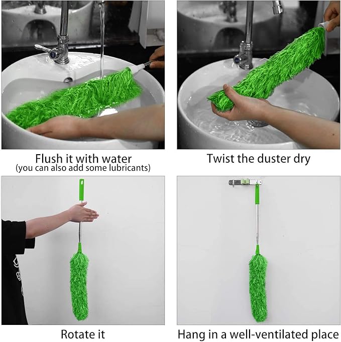 DELUX Microfiber Feather Duster Extendable Duster with 100 inches Extra Long Pole, Bendable Head & Long Handle Dusters for Cleaning Ceiling Fan, High Ceiling, Blinds, Furniture & Cars Green
