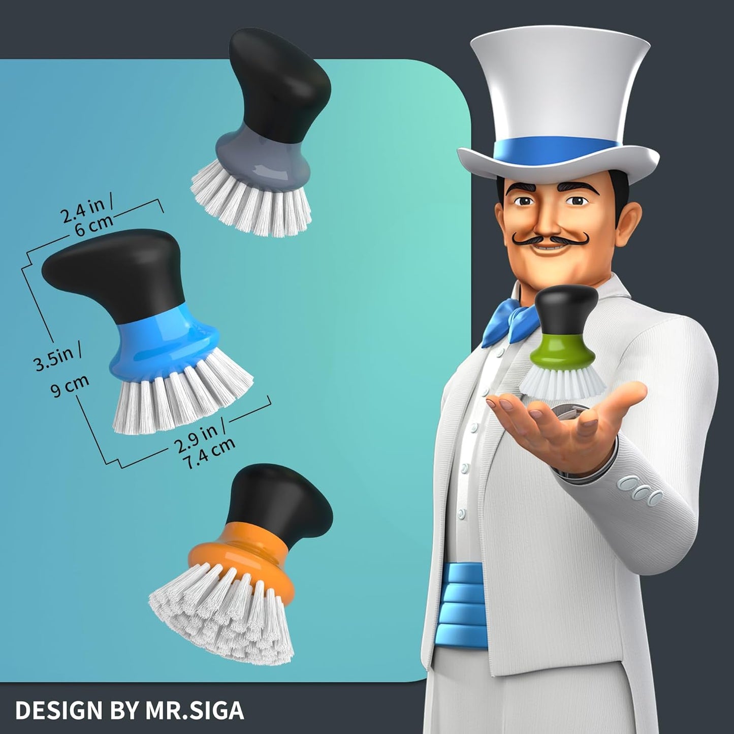 MR.SIGA Dish Scrub Brush, Palm Brush Dish Scrubber with Ergonomic Grip, Kitchen Brushes for Dishes, Green, Pack of 2