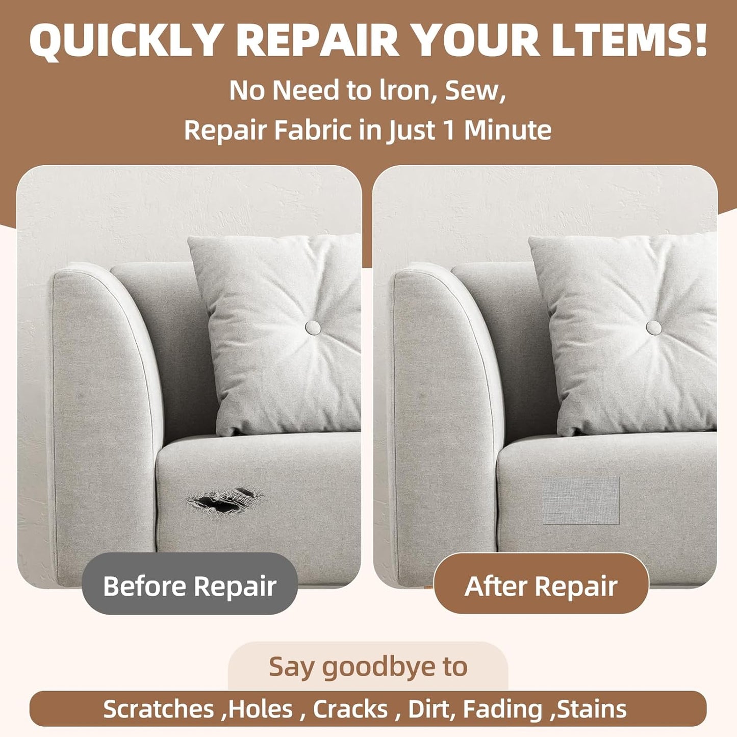 Fabric Repair Patch, 17X79 Inch Fabric Large Repair Tape, Self-Adhesive Patches for Furniture, Sofa, Car Interior, Shoes, Hand Bag, Clothing (Beige, 17X79 Inch)