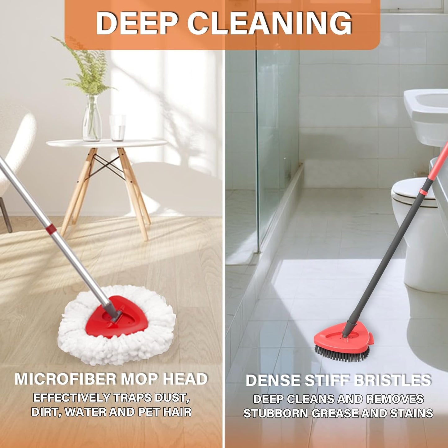Spin Mop Head Replacement for O Cedar EasyWring 1-Tank System, 2 Mop Replace Heads + 1 Upgrade Scrubber Brush, 100% Microfiber Mop Refills Deep Cleaning Machine Washable