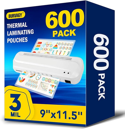 600 Pack Laminating Sheets, 3 Mil, 9 x 11.5 Inches Thermal Laminating Pouches Lamination Sheet Paper for Laminator, Clear, Letter Size, Office and School Supplies