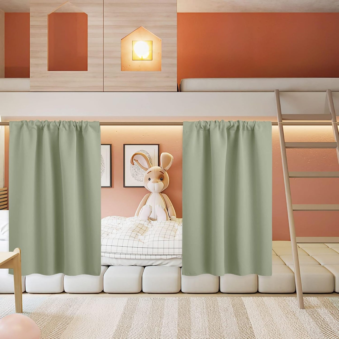 RYB HOME Small Curtains for Bathroom Windows, Blackout Blinds Shades for Bedroom Dorm Storage Cabinet Door Basement Farmhouse Decor, W 34 x L 36 inches, Sage Green, 2 Panels