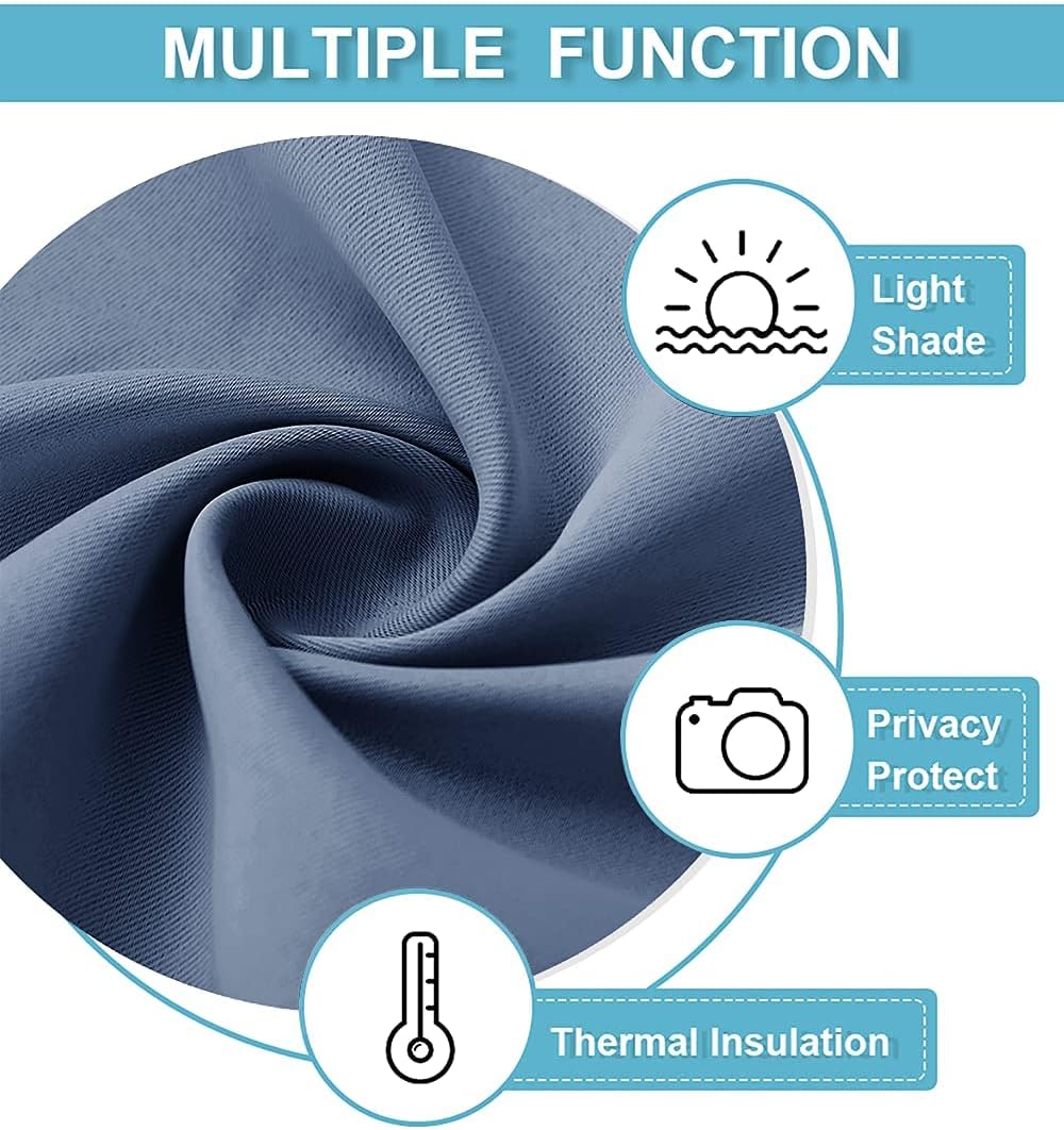 RYB HOME Blue Blackout Curtains 63 inch Length 2 Panels Set - Thermal Insulated Noise Reducing Energy Efficiency Small Window Decor for Kitchen Bedroom Bathroom, W42 x L63 inch, Stone Blue