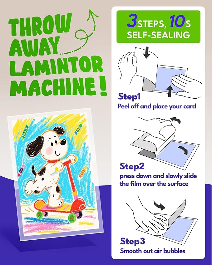 Uinkit 4mil Thick Self Laminating Sheets 8.5 x 11", 100Pack (Bulk Supply) Single-Sided Peel & Stick for Businesses, Schools & Restaurants - No Heat Machine Needed