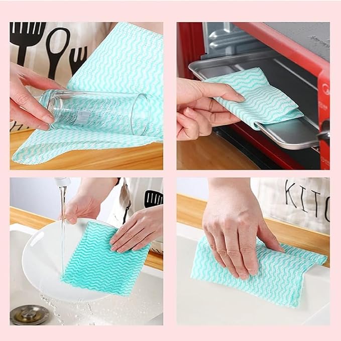 SUZZYVINE Reusable Dish Cloths, Disposable Cleaning Cloth，Kitchen Towels Dish Towel,2 Roll,Green,100 Sheets