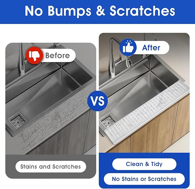 20"x4" Silicone Sink Edge Protector - Splash Guard with Suction Cups & 5° Tilt, Cuttable Edge Guard for Kitchen Sink, Bathroom,Granite & Quartz Countertops(White)