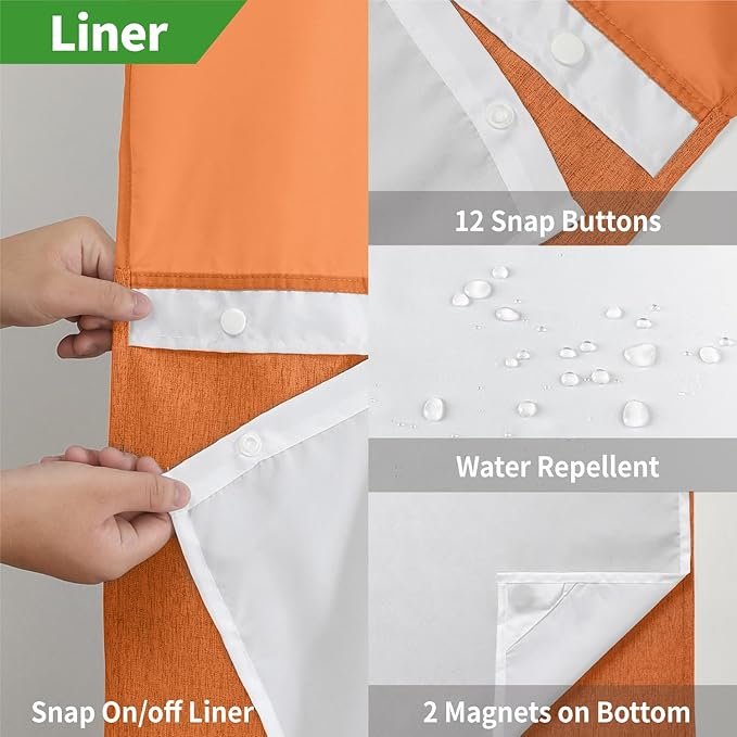 Stall No Hooks Needed Linen Textured Shower Curtain with Snap-in Fabric Liner Set,Hotel Luxury Decor Farmhouse Shower Curtains for Bathroom,Waterproof & Washable,54Wx80H,Burnt Orange