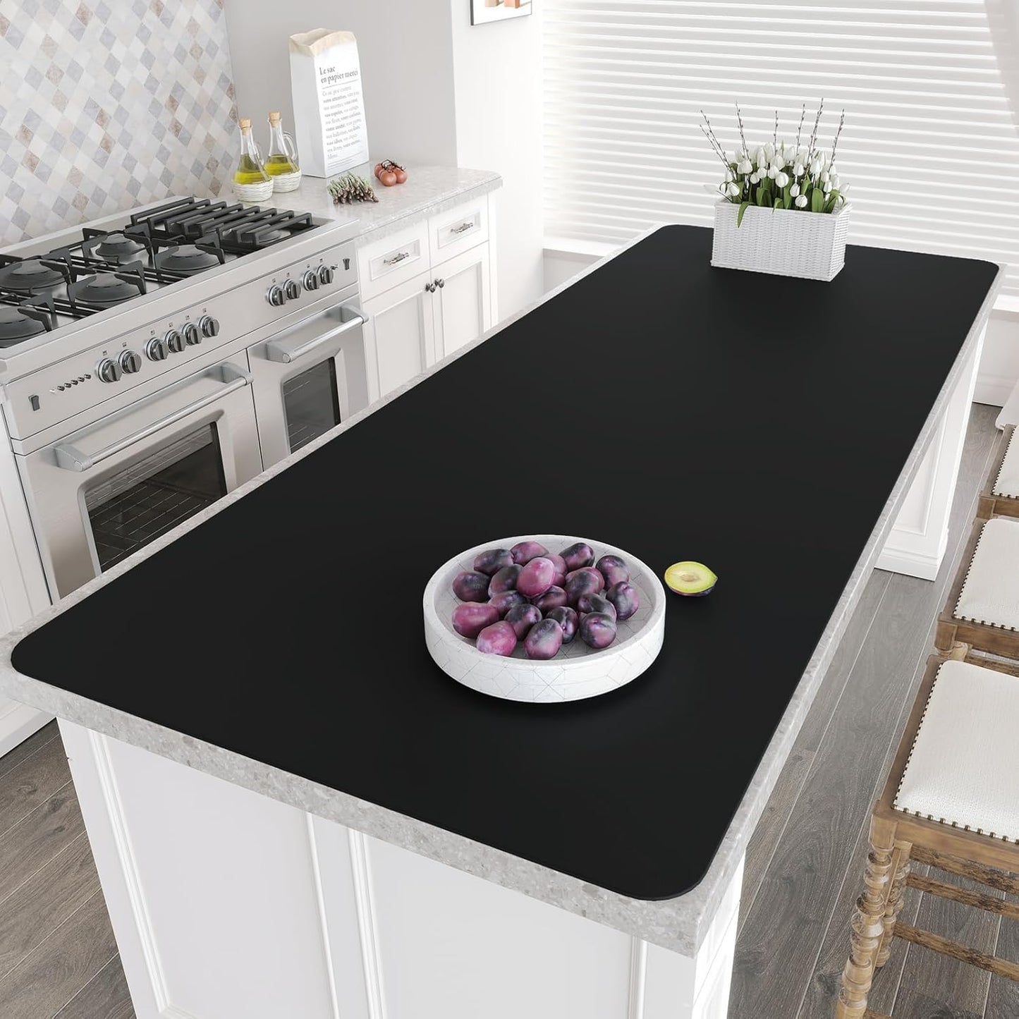 Warome Silicone Mat,78.7”x 23.6” Heat Resistant Mats for Countertop,Extra Large Countertop Protector Mat, Multi-functional Cuttable Kitchen Counter Mat, Silicone Mats for Kitchen Counter/Crafts -Black