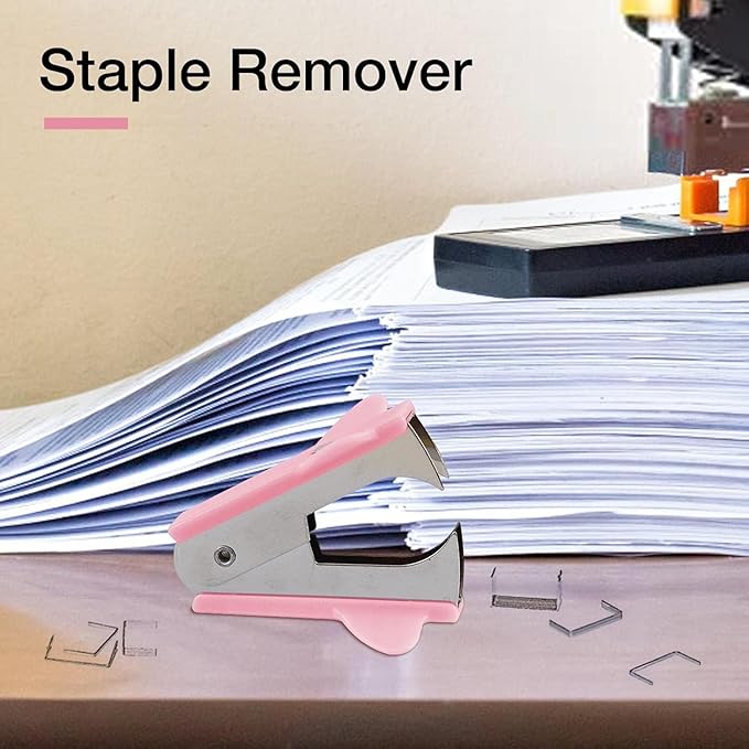 Pink Stapler Removal Tool, Staple Puller, Modern Plastic Stapler Remover with Non-Slip Handle, Ideal for Students, Teachers, Home and School