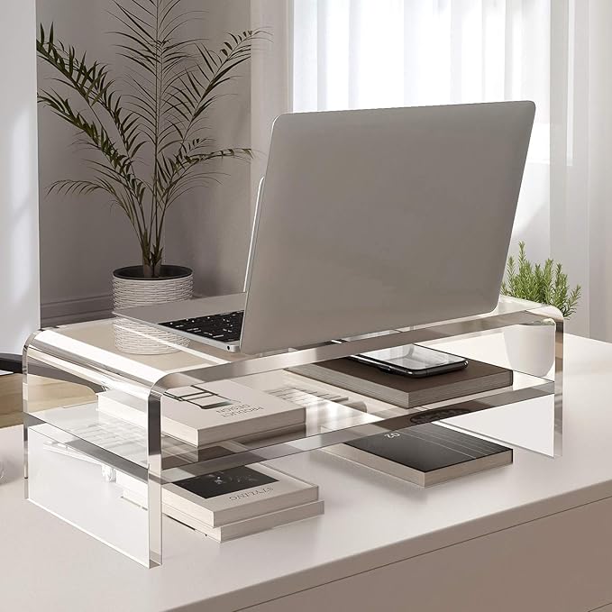 Acrylic Monitor Stand,2 Tiers Computer Monitor Riser(18x8x5.5 inches),Computer Stand/Monitor Riser for Office,School,Home,Laptop Stand Desktop Stand for Keyboard Storage&Printer TV Screen