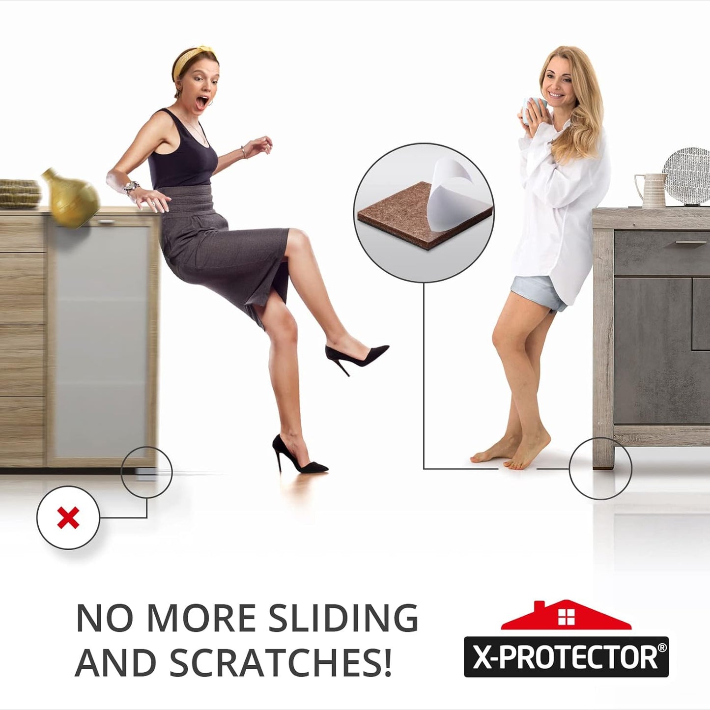X-PROTECTOR Non Slip Furniture Pads - 8 pcs Premium Furniture Grippers 4"! Self-Adhesive Rubber Feet Furniture Feet - Ideal Non Skid Furniture Pad Floor Protectors - Keep Furniture in Place!