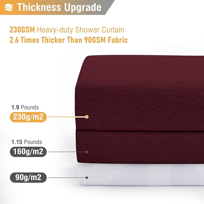 BTTN Fabric Shower Curtain, Linen Textured Heavy Duty Polyester Cloth Shower Curtain Set with Plastic Hooks, Burgundy, 72" W x 84" L (Pack of 1)