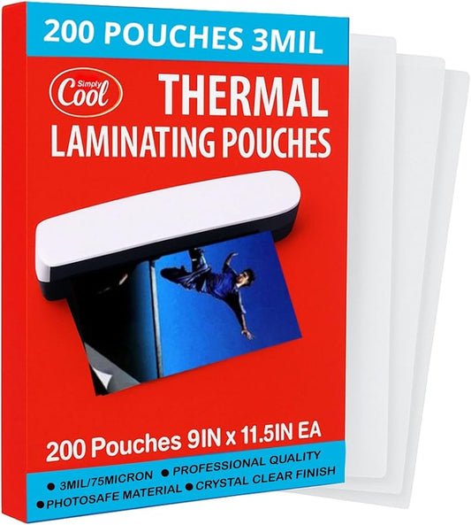3MIL Thermal Laminating Sheets (200 Count) 9x11.5 inch, Letter Size, Dry-Erase Friendly Laminate Pouches, Compatible with Laminator Machine, Crystal Clear Laminated Finish