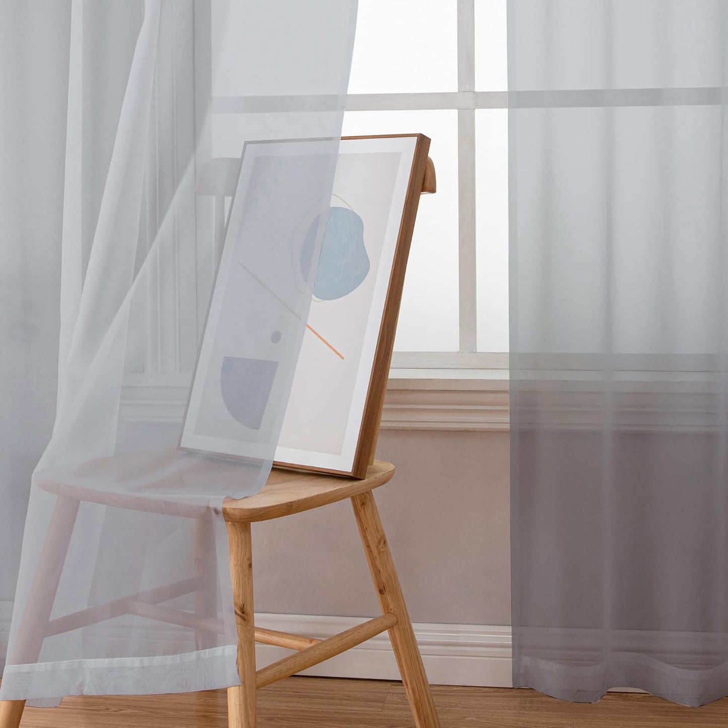 Chyhomenyc Light Grey Sheer Curtains 72 Inch Length 2 Panels, Light Filtering Soft Airy Rod Pocket Voile Window Curtain Drapes for French Door Bedroom Living Room, Each 42Wx72L Inches