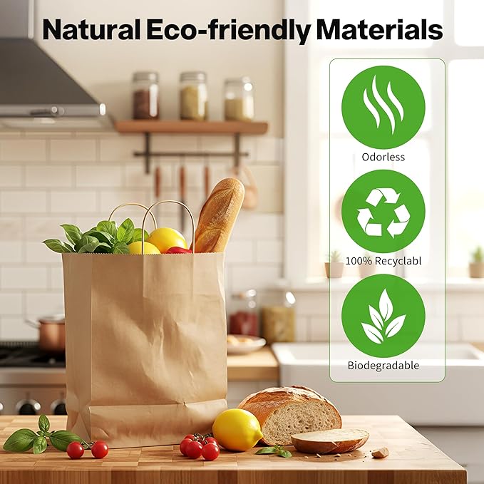 Simple Deluxe Value Pack of 150 Kraft Paper Bags with Handles (10x5x13 Inch) - Made in USA from 90GSM 100% Recycled Paper for Retail, Bulk Savings for Retail, Stores & Gift Packaging