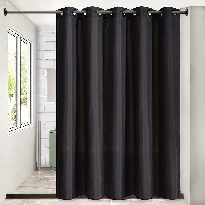 Furlinic Extra Wide No Hook Black Shower Curtain 108x72 Inch,Polyester Fabric Waterproof Shower Curtain Liner with 14 Plastic Split Grommets,Washable Shower Curtains for Bathroom Hotel Spa Luxury