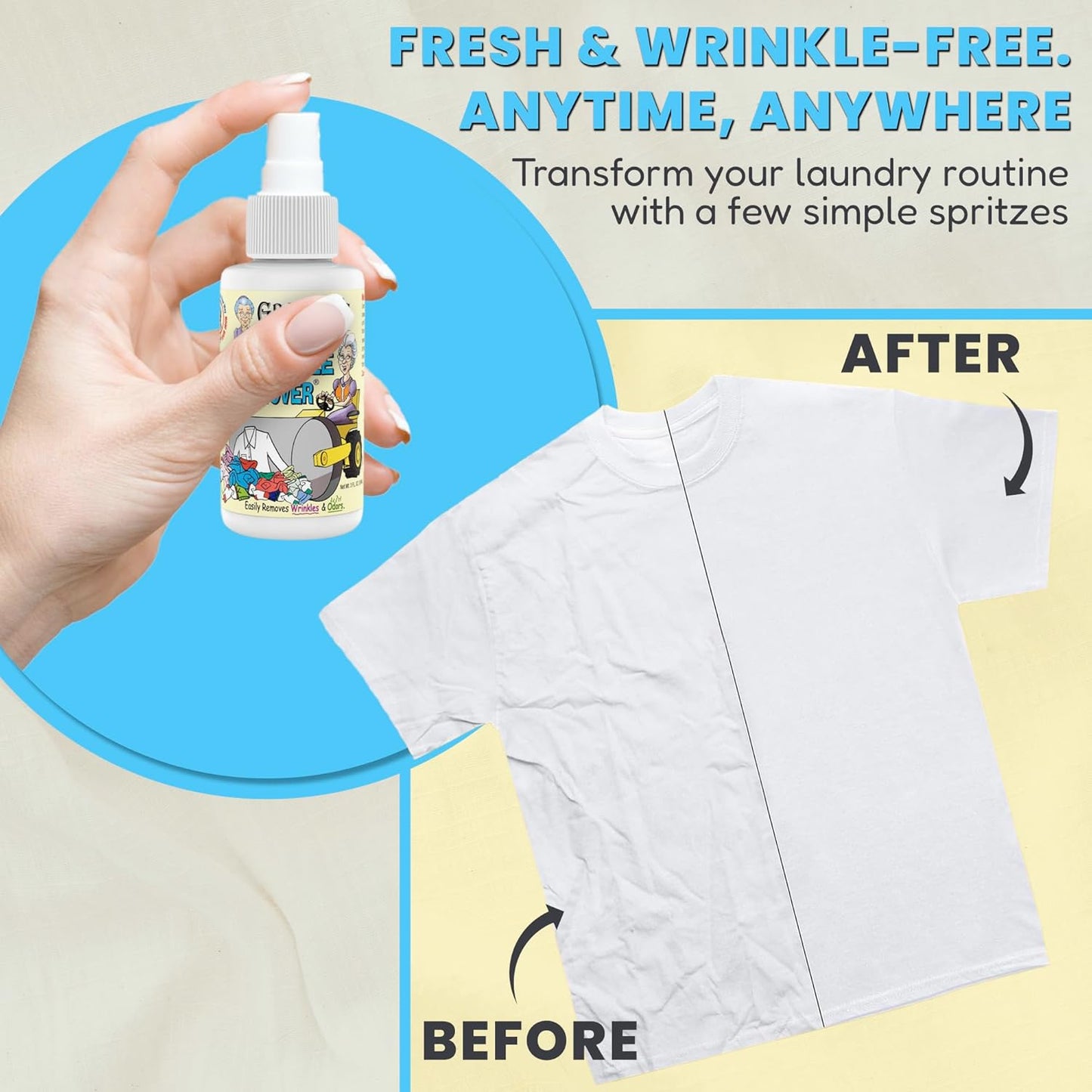 Grandma's Secret Wrinkle Remover Spray - Easily Removes Wrinkles & Odors - Wrinkle Release, Fabric Refresher Spray, Chlorine, Bleach and Toxin-Free - 3 Ounce, 3 Pack