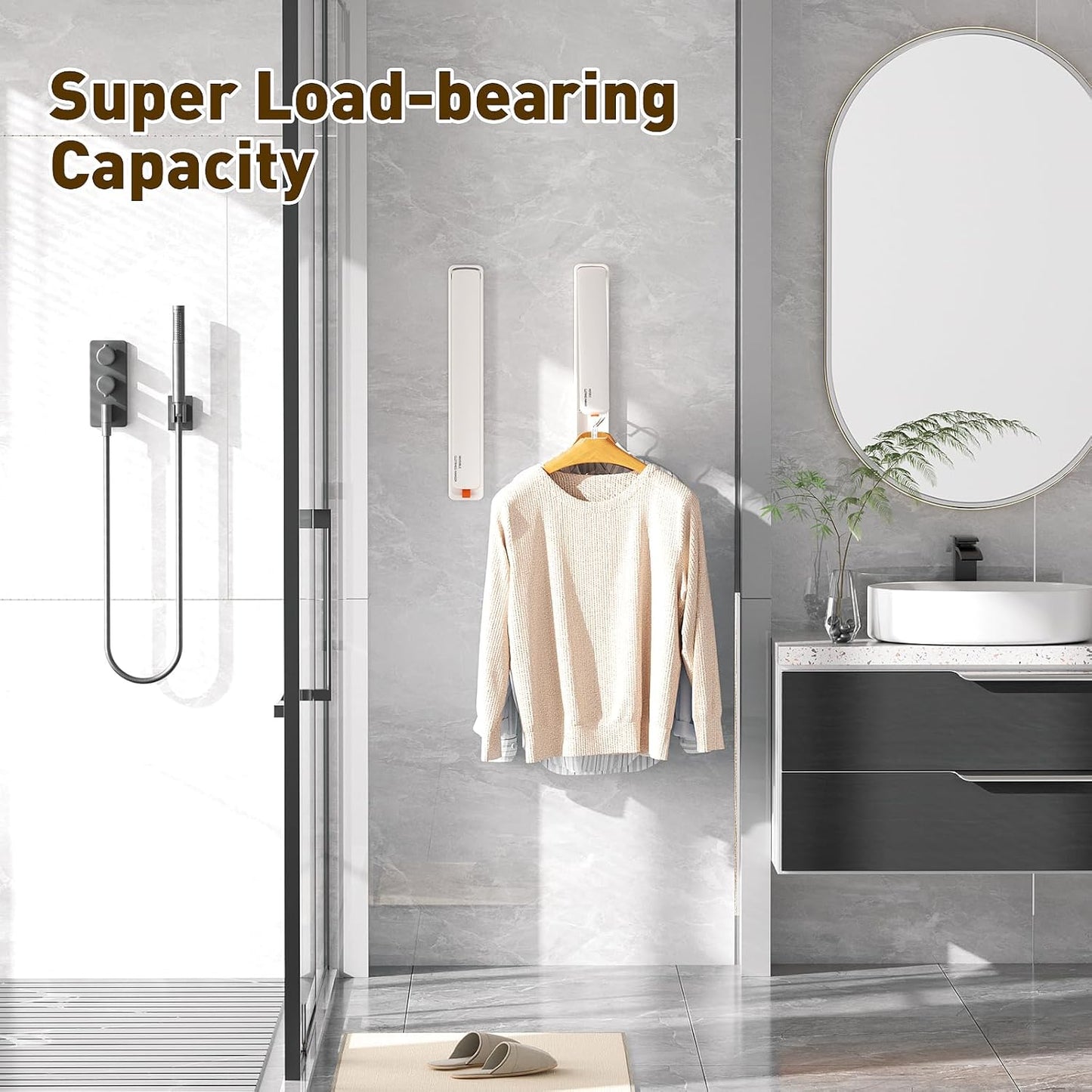 Clothes Drying Rack, Laundry Room Wall Mounted Retractable Clothes Hanger Drying Rack, Laundry Clothing Drying Rack Folding Indoor or Outdoor, Easy Installation Aluminium Dryer, 2pcs(White)