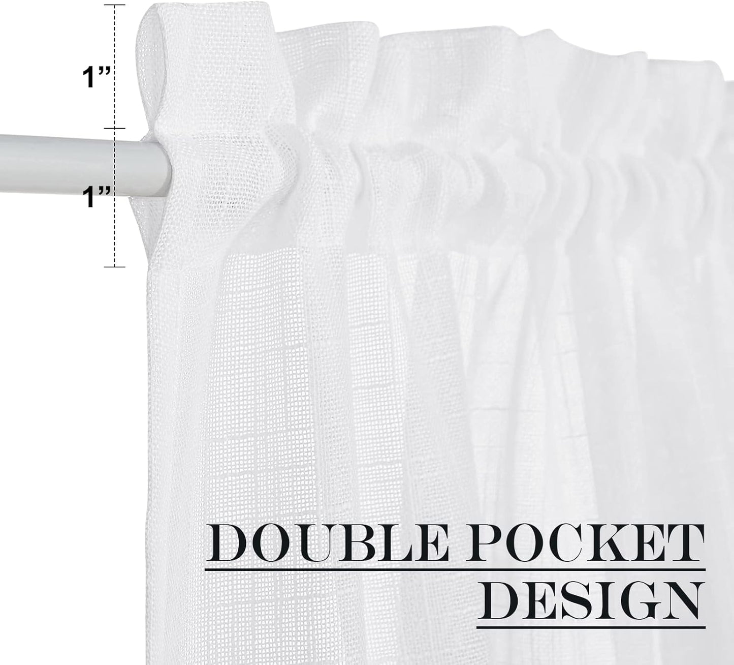 NICETOWN Linen French Door Curtain, White Semi-Sheer Door Curtain 72 Inches Long Drape Rod Pocket 1 Panel, Light-Filtering Privacy Window Decor, 1 Tieback Included, 26 Inches Wide