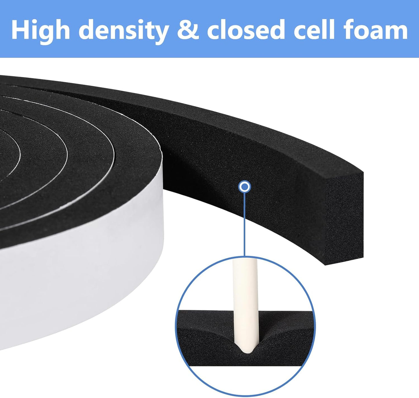 Weather Stripping Door Seal Strip- 2 Inch X 1/2 Inch X 10Feet, Strong Adhesive, Lightproof, Soundproof, Weatherproof Foam Tape Insulation for Sliding Door, Front Door Frame, Windows- Black